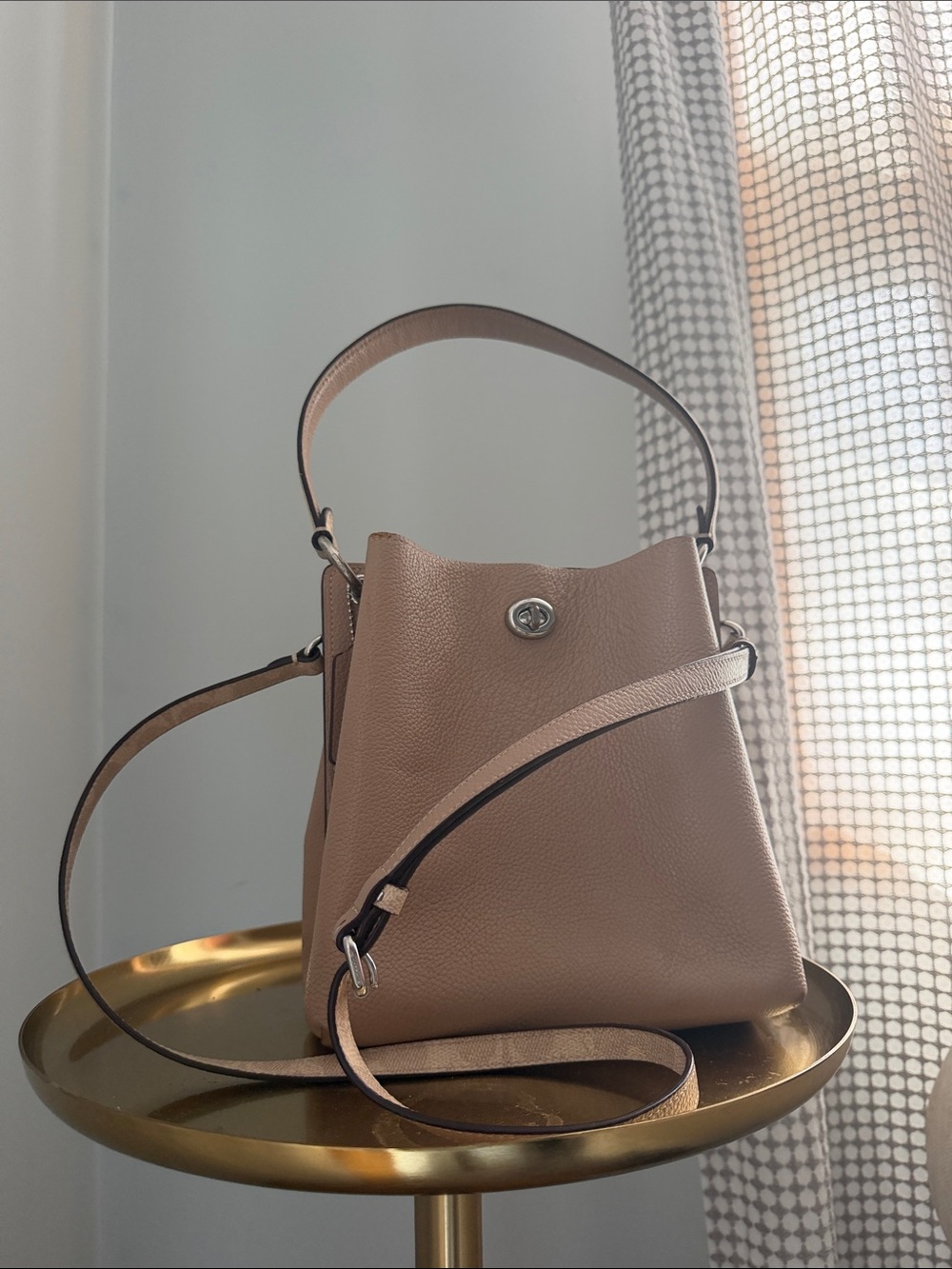Taupe Coach Charlie Bucket Bag 21 In Blocked Signature Canvas